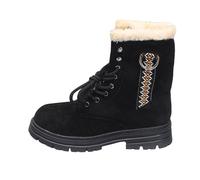 Generisch Winter Women's Low Heel Square Shape Velvety Front Strap Round Toe Snow Boots - Fashion Ankle Boots for Europe America, black, 5 UK