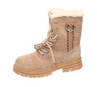 Generisch Winter Women's Low Heel Square Shape Velvety Front Strap Round Toe Snow Boots - Fashion Ankle Boots for Europe America, khaki, 8.5 UK