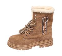 Generisch Winter Women's Low Heel Square Shape Velvety Front Strap Round Toe Snow Boots - Fashion Ankle Boots for Europe America, brown, 6 UK