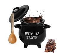 Generisch Witch Broth Bowl, Witch Cauldron, Halloween Ceramic Brew Pot and Spoon Set - Black Soup Bowl for Family Celebrations, Halloween Parties, Tea Parties, Birthdays, Costume Parties