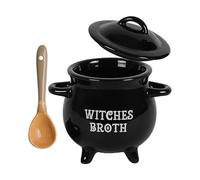 Generisch Witch Broth Bowl, Witch Cauldron - Halloween Ceramic Stew with Spoon, Halloween Soup Kettle, Black Broth, Serving Bowl for Family Reunions, Tea Parties, Costume Parties