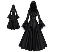 Generisch Witch Costume Black Skirt - Gothic Dress-up with Hood | Long Black Witch Dress for Halloween | Daughter, Girlfriend, Friends, Sisters, Mother, Haunted House Theatre