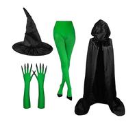 Generisch Witch Costume Women, Complete Dress-Up Kit with Classic Witch Hat and Green Claw Gloves, Perfect for Cosplay, Carnival, Festival, Masquerade, Role-Playing, Movie Nights, Halloween Parties