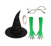 Generisch Witch Costume Women, Witch Hat, Spooky Dress Up Kit with Green Claw Gloves, Vibrant Accessories, Soft & Comfortable Fit, Female Outfit for Cosplay, Carnival, Halloween, Role-Play Use