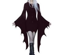 Generisch Witch Dress Women's Black Bat Fallen Angel Devil Vampire Witch Dress Scary Medieval Costumes Cosplay Fancy Dress Costumes Halloween Carnival Fancy Dress