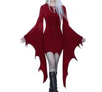 Generisch Witch Dress Women's Black Bat Fallen Angel Devil Vampire Witch Dress Scary Medieval Costumes Cosplay Fancy Dress Costumes Halloween Carnival Fancy Dress