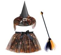 Generisch Witch Fancy Dress Set for Halloween, Kit Accessories with Broom and Skirt for Fancy Dress and Cosplay, Adjustable Cosplay Supplies for Children, Girls, Teenagers