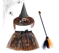 Generisch Witch Fancy Dress Set for Halloween, Kit Accessories with Broom and Skirt for Fancy Dress and Cosplay, Adjustable Cosplay Supplies for Children, Girls, Teenagers