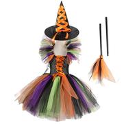 Generisch Witch Halloween Costume for Children, Witch Costume for Children, Costume Tutu Dress, Witch Dress, Party Dresses with Witch Hat, Witch Costume Fancy Dress