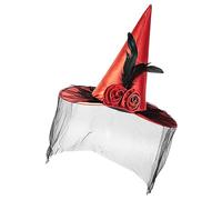 Generisch Witch Hat - Witch Hat with Wide Brim Half Veil and Flower - Portable Halloween Costume Accessory for Women Carnival Fantasy Festival