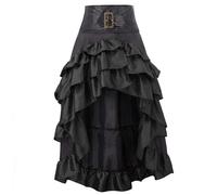 Generisch With Lace Women's Medieval Retro Front Short Back Long Irregular Ruffle Edge Patchwork Cake Skirt Half Skirt Women's Mini Skirt, black, M