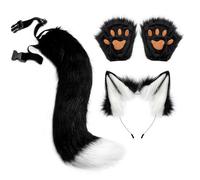 Generisch Wolf Ears, Tail and Gloves as a Complete Set, Women's Halloween Wolf Costume Fancy Dress Set, Simple Halloween Cosplay Outfit for Carnival, Anime, Cosplay, Party and Stage