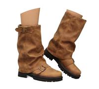 Generisch Women Ankle Boots Mid-Calf Chunky Heel Round Toe Square Buckle Casual Fashion Boots for Daily Wear, yellow, 4 UK