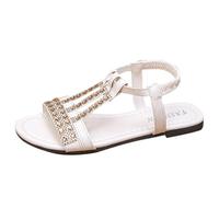 Generisch Women Bohemia Rhinestone Flat Summer Beach Sandals, White, 9 UK