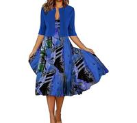 Generisch Women Cardigan Elegant Long Skirt Printed Dress Oversized Coat for Women Two Piece Set, blue, L