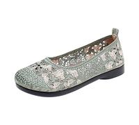 Generisch Women Casual Four Seasons Mesh Lace Flowers Non Slip Flat Round Toe Breathable Slip On, Green, 8 UK