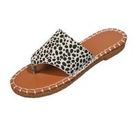 Generisch Women Casual Open Toe Flat Leopard Print Comfortable Beach Shoes Sandals Slippers, gray, 6 UK