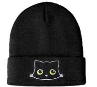 Generisch Women Cat Cute Cat Lover Animal Knitted Hat Christmas Stocking Filler for Women and Girls Ski Hat, black, One Size
