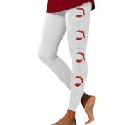 Generisch Women Christmas Wine Glass Print Leggings High Waist Hip Lift Training Leggings Yoga Pants Fleece Pants Women, White, XL