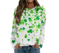 Generisch Women Fashion Casual Saint Pat Print Long Sleeve Crew Neck 2 Skull Pullover Hoodie Women, White, 3XL