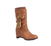 Generisch Women Fashion Solid Color Boots Bowknot Tassel Heel Back Chunky Mid Calf Boots Hallux Valgus Shoes For Women, yellow, 9 UK