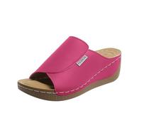 Generisch Women Fashion Solid Color Leather Exposed Toe Thick Sole Casual Sandals Slippers, Hot Pink B, 5 UK