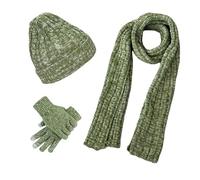 Generisch Women & Men Winter Warm Knitted Hat Scarf Gloves Slouchy Three Pieces Winter Snow Knitted Hat Screen Mittens Scarves Sets, Green, One Size