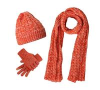 Generisch Women & Men Winter Warm Knitted Hat Scarf Gloves Slouchy Three Pieces Winter Snow Knitted Hat Screen Mittens Scarves Sets, orange, One Size