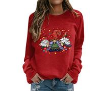 Generisch Women Merry Christmas Print O-Neck Round Neck Matching Pullover Tops Casual Long Sleeve Workout Shirts Loose Blouse, red, XXL