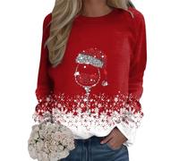Generisch Women Merry Christmas Print Sweatshirt O-Neck Round Neck Pullover Tops Casual Long Sleeve Workout Shirts Loose Blouse, red, L