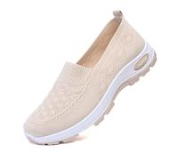 Generisch Women Orthopedic Comfortable Breathable Slip On Sneakers Mesh Upper Summer 2025 Lightweight Non-Slip Flat Sole, beige, 4 UK