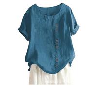 Generisch Women Plus Size Cotton Linen Tunic Tops Casual Loose Breathable and Comfortable Boho Blouse Long Vests, blue, XL