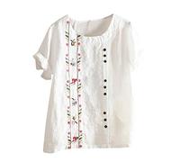 Generisch Women Shirts Loose Casual Floral Cotton Lavender Linen Printed Ladies Blouse Neon Outfit Women, White, L
