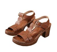 Generisch Women Shoes 42 5 Women Roman Style Round Toe Thick Heel Sandals for Women Hollow Carved High Heel Buckle Large Casual Sandals Shoes Women High Soft, brown, 9 UK