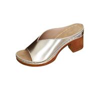 generisch Women Shoes Black Heel Women Beach Shoes Slant Heel Hollow Casual Slippers Shoes with Slanting Sole Sandals Dirndl Shoes Women Blue, gold, 5 UK