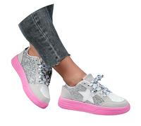 Generisch Women Shoes Summer Comfortable Glitter Star Sneakers Platform Sneakers Casual Sports Shoes for Daily Wear, silver, 2/2.5 UK