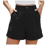 Generisch Women Summer Linen Shorts High Waist Roll Up Pleated Zip Wrap Hem Wide Leg Shorts with Pockets Rehab Pants Women 52 Blue, black, XXL