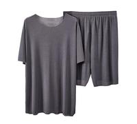 Generisch Women Summer Pyjamas Set T-Shirts Pants Two Piece Short Ice Silk Short Sleeve Solid Color Home Lightweight Comfortable Casual Girls Size, 1-grey, L