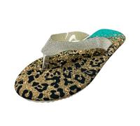 Generisch Women Summer Sandals Rhinestone Leopard Print Casual Open Toe Flat Soft Sole Breathable Shoes, Green, 8.5 UK