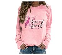 Generisch Women Sweatshirts Round Neck Casual Long Sleeve Pullover Printed Fashion Tops Summer Shorts Women, a, 3XL