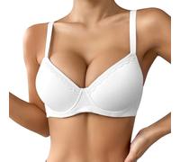 Generisch Women Thin Plain Comfortable Breathable Push Up Bra Underwire Three Breasted Bra Maternity Pants Short, White, 34C