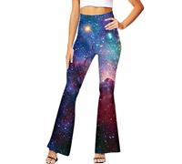 Generisch Women Trousers Star Pattern Casual Flared Pants High Waist Wide Leg Long Pants Casual Pants Boyfriend Pants Women, Brick Red, L