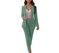 Generisch Women's 2-Piece Outfit, Autumn/Winter Suit Jacket and Trousers, Slim Fit, Plain Stretch, Elegant, Long-Sleeved, Business Suit, Outdoor, Wedding, Formal Sports Suit, S-3XL, Green (green 1