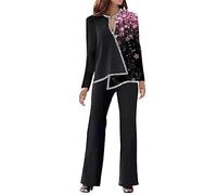 Generisch Women's 2-Piece Outfit Autumn Winter V-Neck Blouse and Straight Leg Casual Trousers Plain Lightweight Stretch Comfortable Leisure Suit Outdoor Party Performance Trouser Suits, S-3XL, pink, L