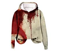 Generisch Women's 2024 Halloween/Winter Pullover Print Hoodie Off Shoulder Long Sleeve Pullover Top, beige, L