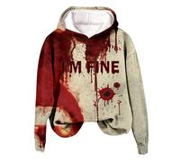 Generisch Women's 2024 Halloween/Winter Pullover Print Hoodie Off Shoulder Long Sleeve Pullover Top, red, M