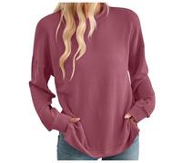 Generisch Women's 2024 Lightweight Sweatshirt without Soft Crew Neck Pullover with Side Slits Comfortable Long Sleeve Shirts Cotton Mix for Leisure, gray, XXL