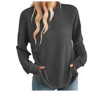 Generisch Women's 2024 Lightweight Sweatshirt without Soft Crew Neck Pullover with Side Slits Comfortable Long Sleeve Shirts Cotton Mix for Leisure, darkgray, S