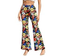 Generisch Women's 70s Flared Trousers, Boho 60s Trousers, Hippie Flowers, High Waist Outfit, Disco Costume, Yoga Trousers, Leggings, Hippie Trousers, Women's Festival Trousers, Colourful Trousers