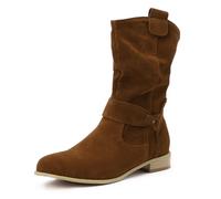 Generisch Women's Ankle Boots Boho Faux Suede Retro Cowboy Boots Pleated Soft Leather Boots Half Boots Airy Cowboy Boots Lightweight Short Boots Vintage Western Shoes for Music Festival, Style O02